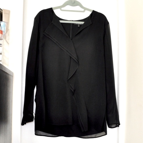 NWOT St. John Front Ruffle Silk Blouse in Black - Picture 2 of 8